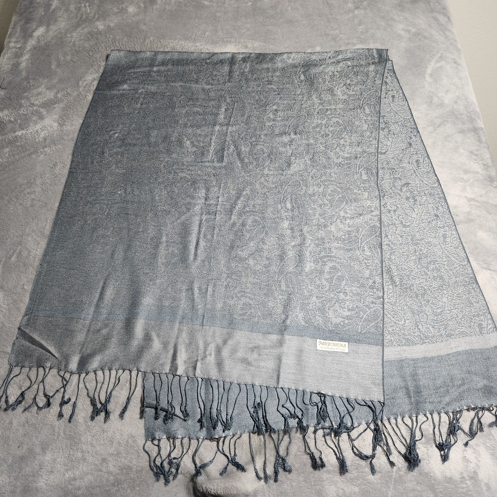 Exquisite Pashmina Silk Paisley Scarf Shawl Tone Gray Festival Head Wrap